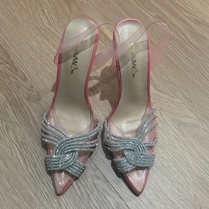 Pink and Clear Embellished Slingback Heel